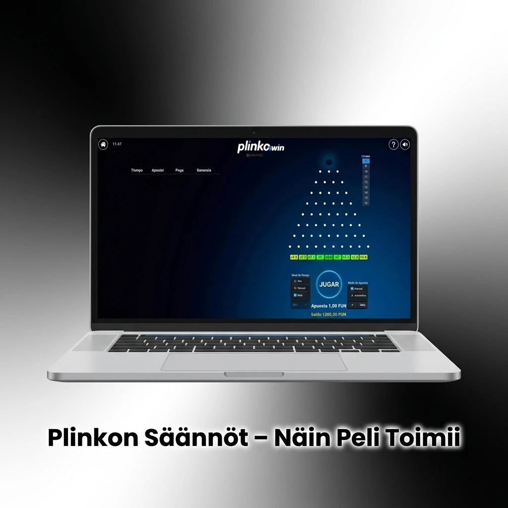 Plinko-pelin säännöt: pallo putoaa tappien läpi taskuihin, joissa kertoimet määrittävät voiton suuruuden.