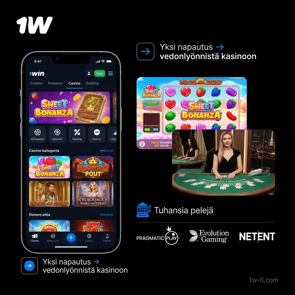 Kokeile jännittäviä kasinopelejä 1w-mobiilisovelluksessa ja voita suuria palkintoja.
