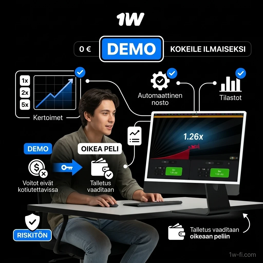 Testaa 1w Aviator demo-tilaa ja hio strategiasi kuntoon ennen oikealla rahalla panostamista.