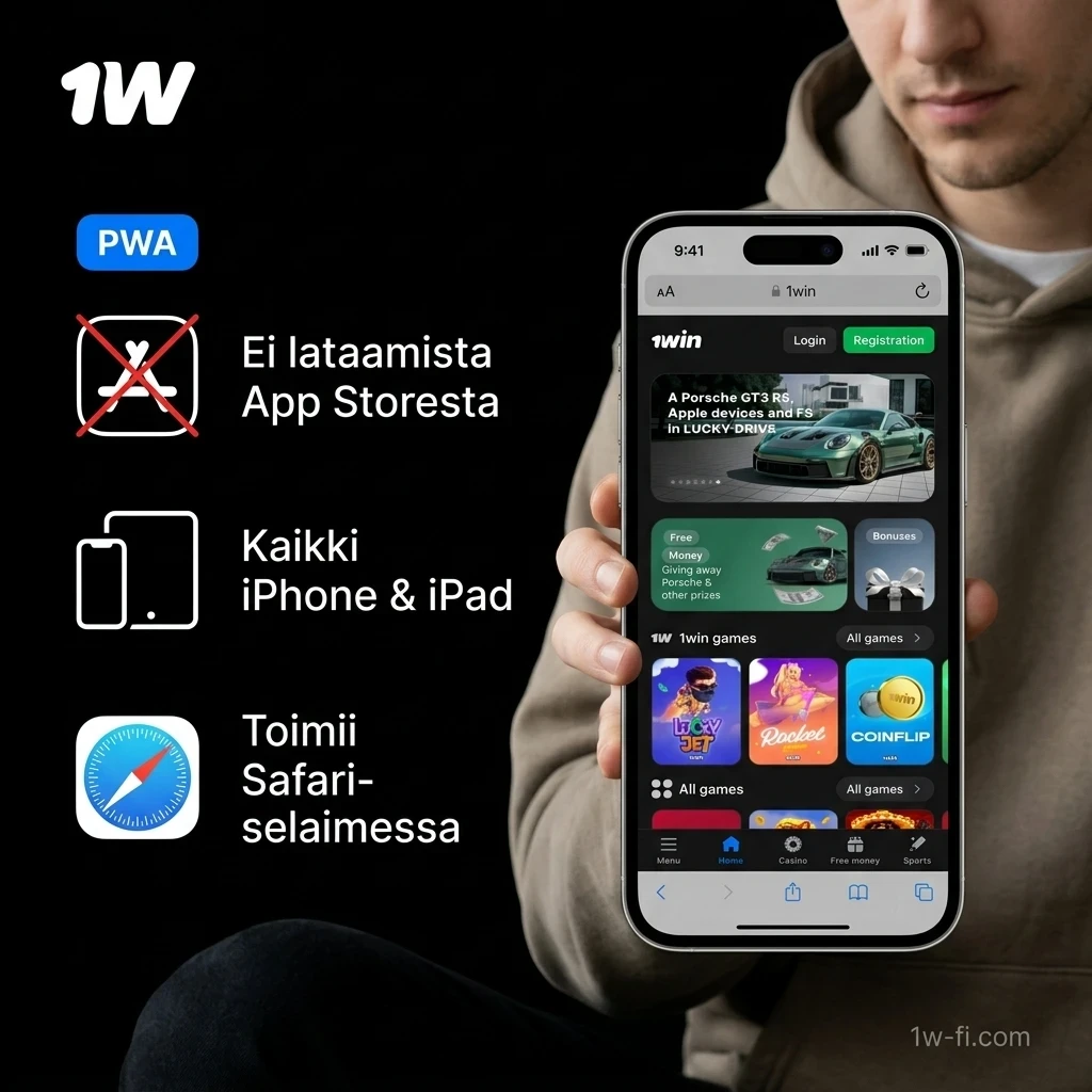 Asenna 1w PWA iOS-laitteellesi ja käytä 1w Online-Kasino Suomi -palveluita nopeasti ja vaivattomasti.