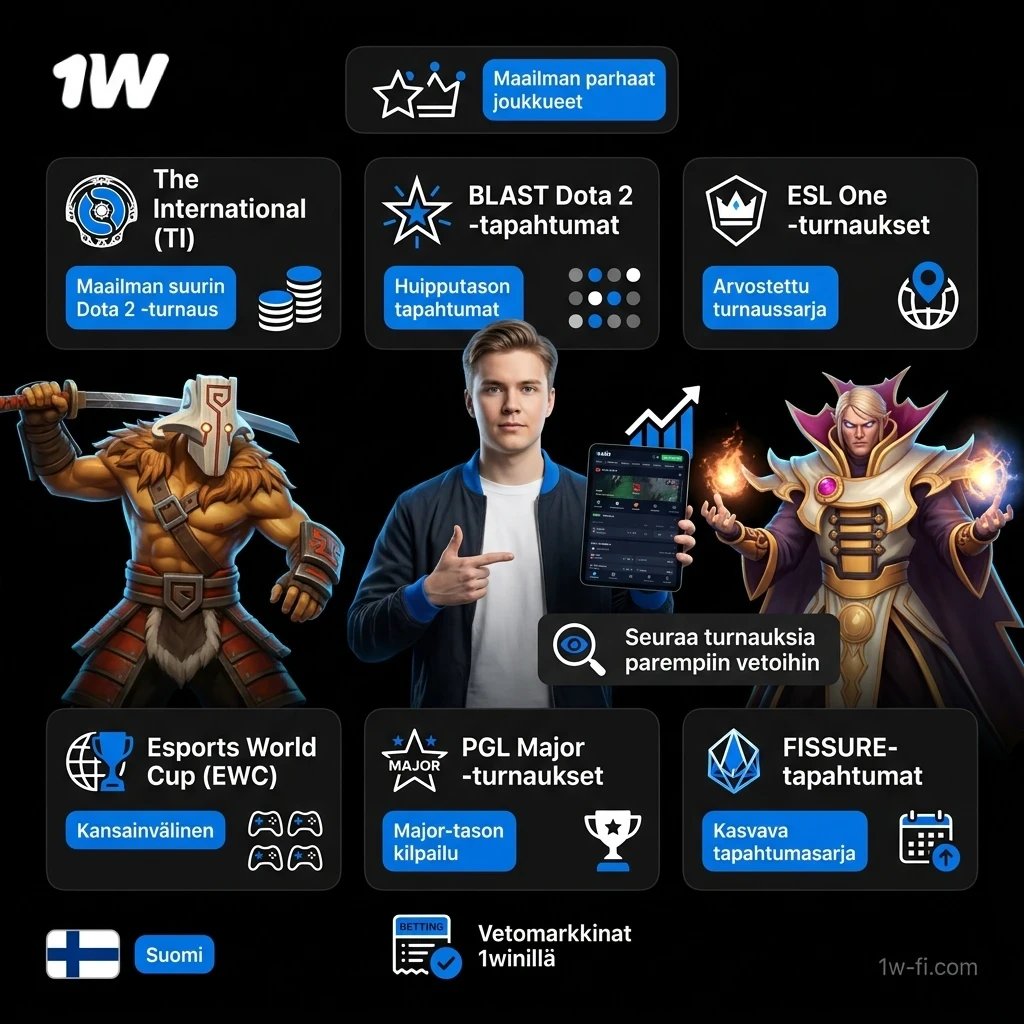 Seuraa maailman suurimpia e-urheilutapahtumia ja kokeile 1w Dota 2 Vedonlyöntiä parhailla kertoimilla.