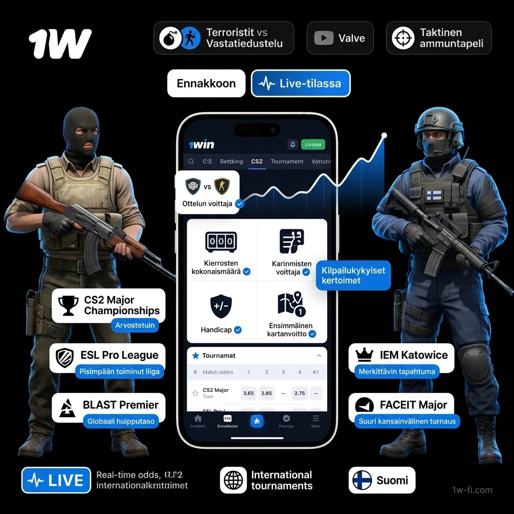 Veikkaa jännittäviä CS2 turnauksia 1w Esports Vedonlyönti osiossa ja voita.