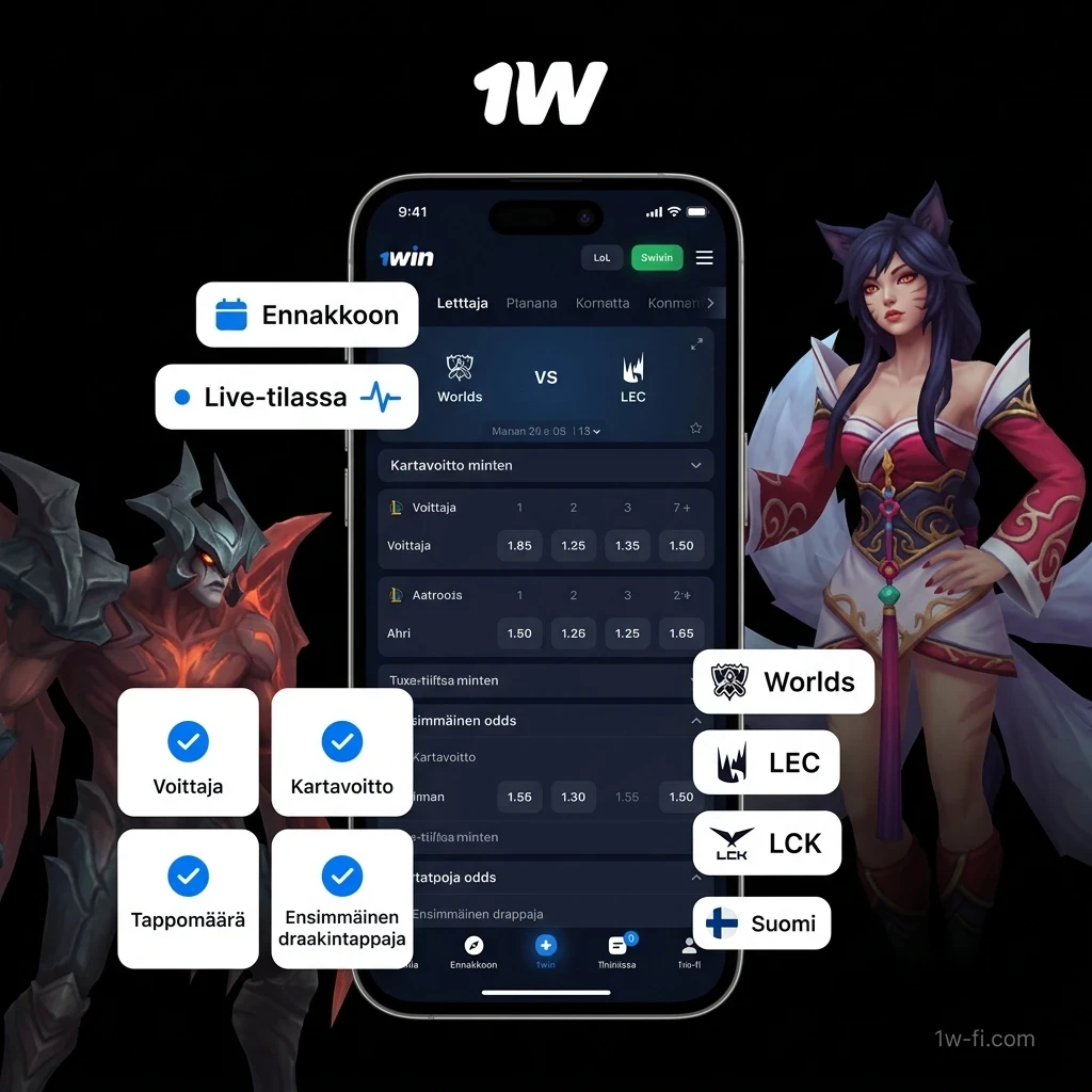 Tee League of Legends panostuksia 1w Esports Vedonlyönti palvelussa tänään.