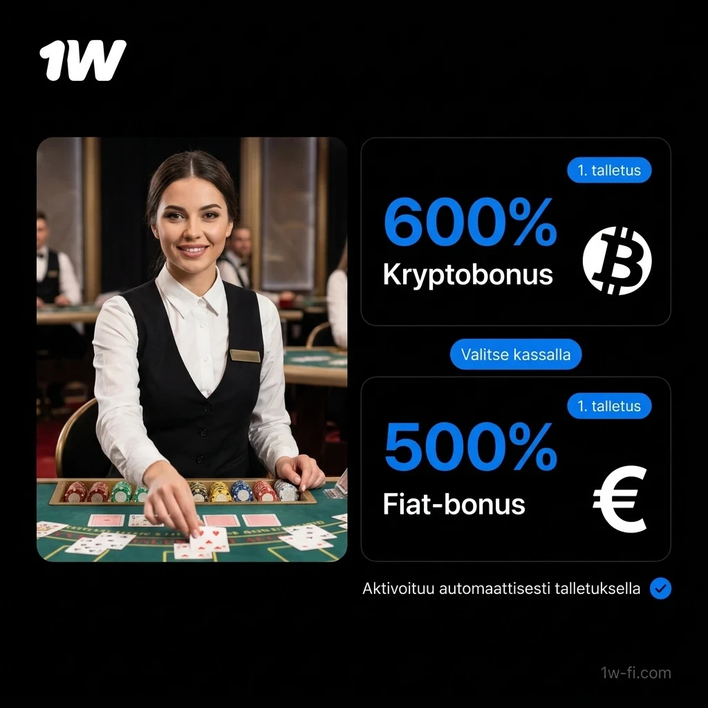 Lunasta antelias tervetulobonus 1w Live-Kasino Suomi -peleihin ja kasvata voittomahdollisuuksiasi heti alussa.