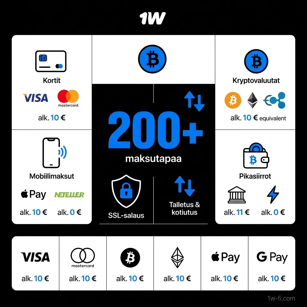 Valitse turvallinen maksutapa 1w-alustalla ja tee urheiluvedonlyönti talletuksia vaivatta.