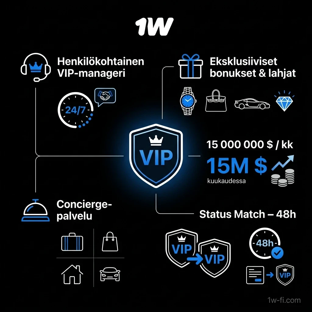 Liity 1w VIP-klubiin ja nauti ainutlaatuisista eduista online-kasino sivustolla.