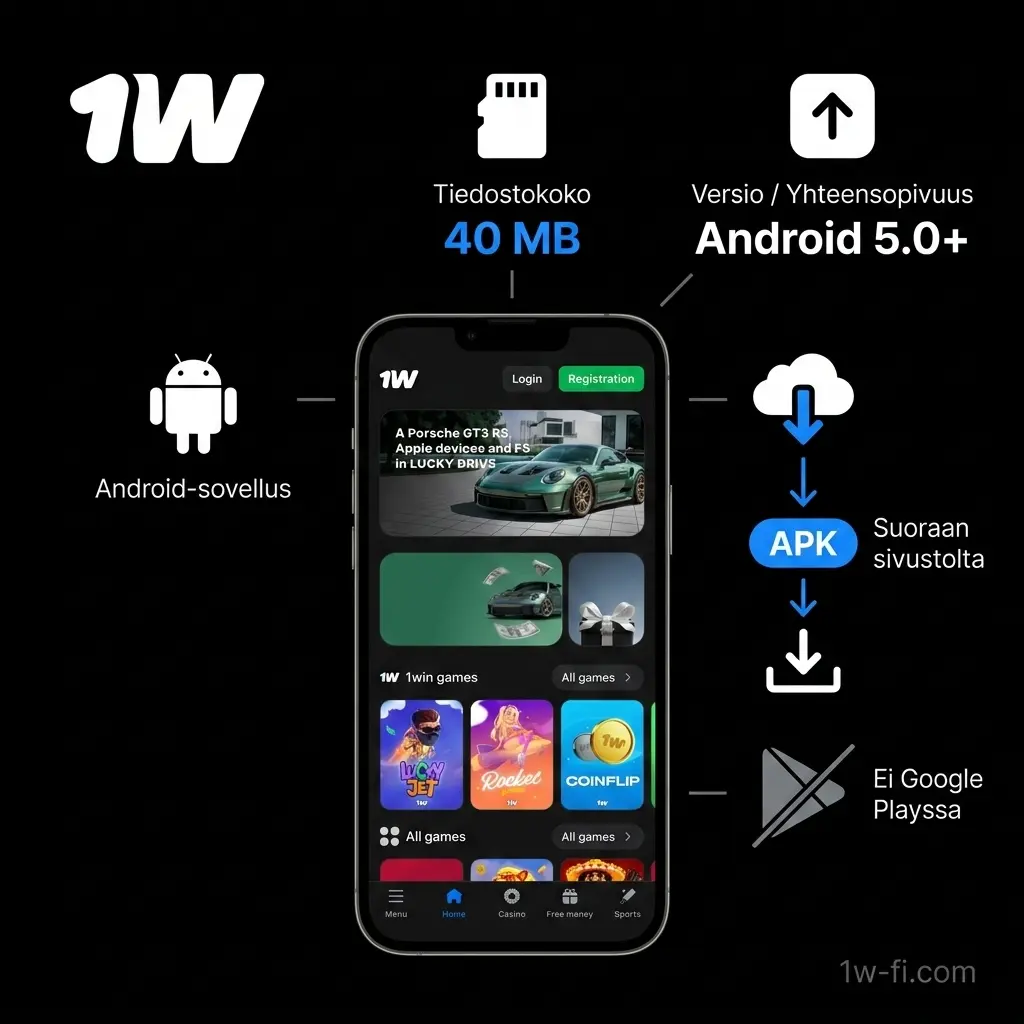 1w Android-sovelluksen lataus- ja asennusohjeet APK-tiedostolla Android 5.0 tai uudemmalle