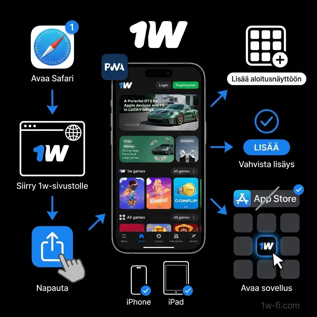 1w PWA iOS-laitteille: asenna Safari-selaimen kautta iPhoneen tai iPadiin ilman App Storea