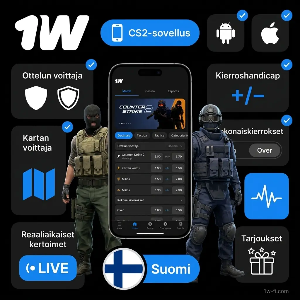 1w mobiilisovellus CS2-vedonlyöntiin – saatavilla Android ja iOS laitteille