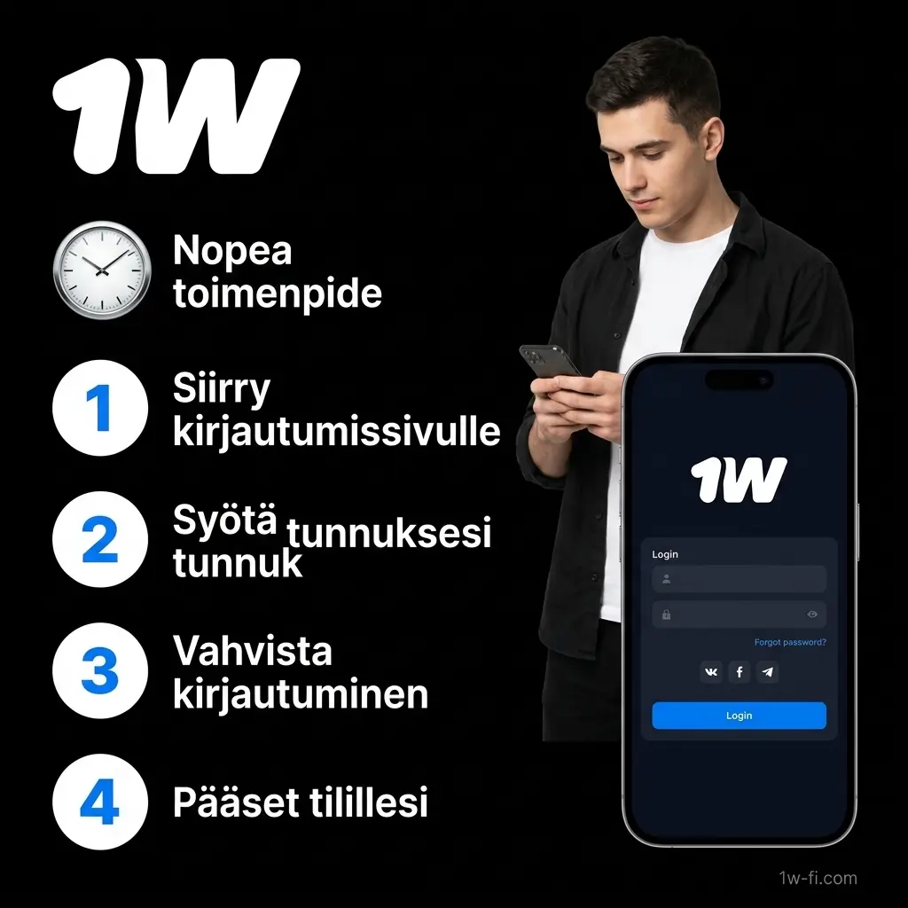 1w-tilin kirjautumislomake näytöllä, jossa sähköposti ja salasanakenttä sekä kirjautumispainike