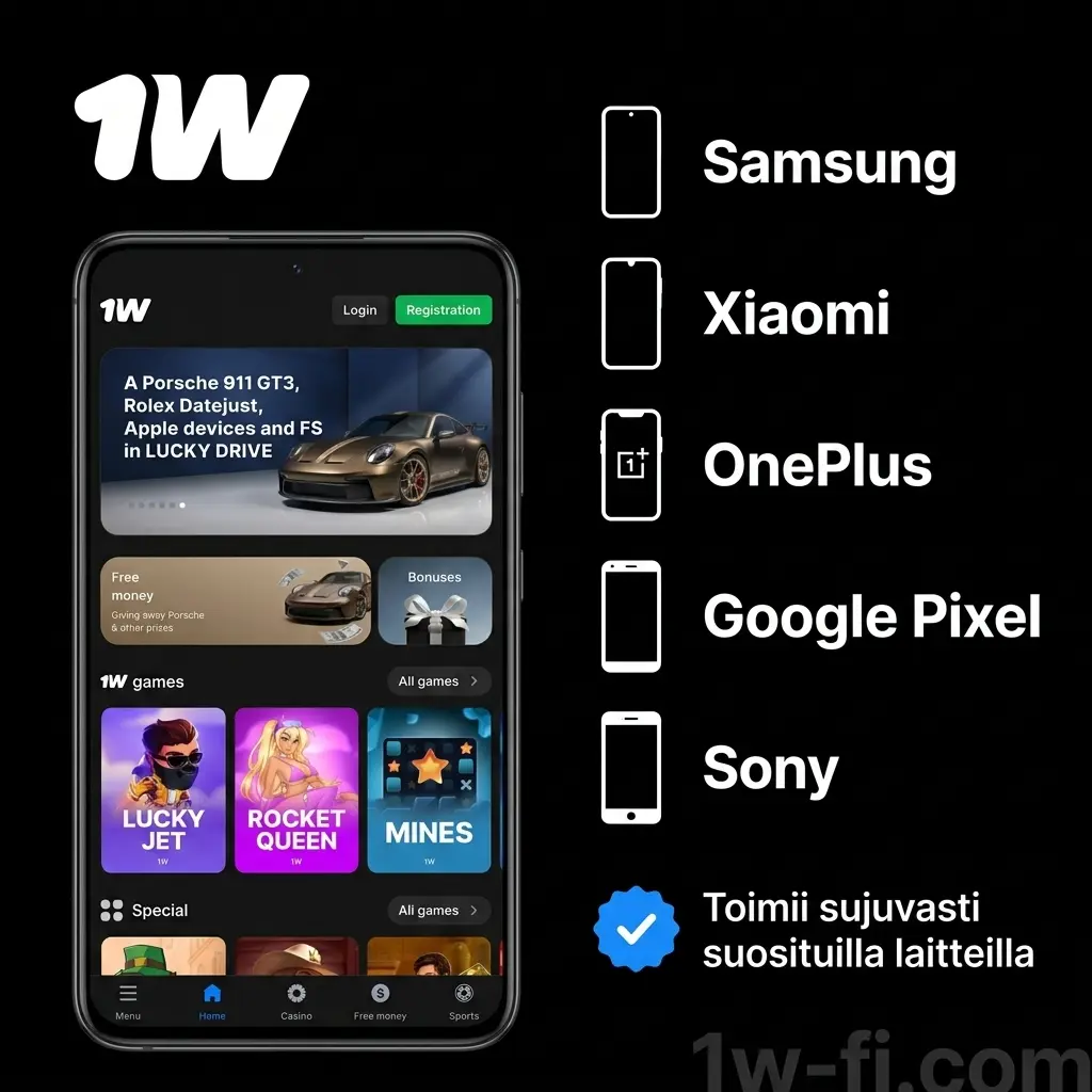 Yhteensopivat Android-laitteet: Samsung, Google Pixel, OnePlus, Xiaomi, Motorola, Sony ja Nokia mallit