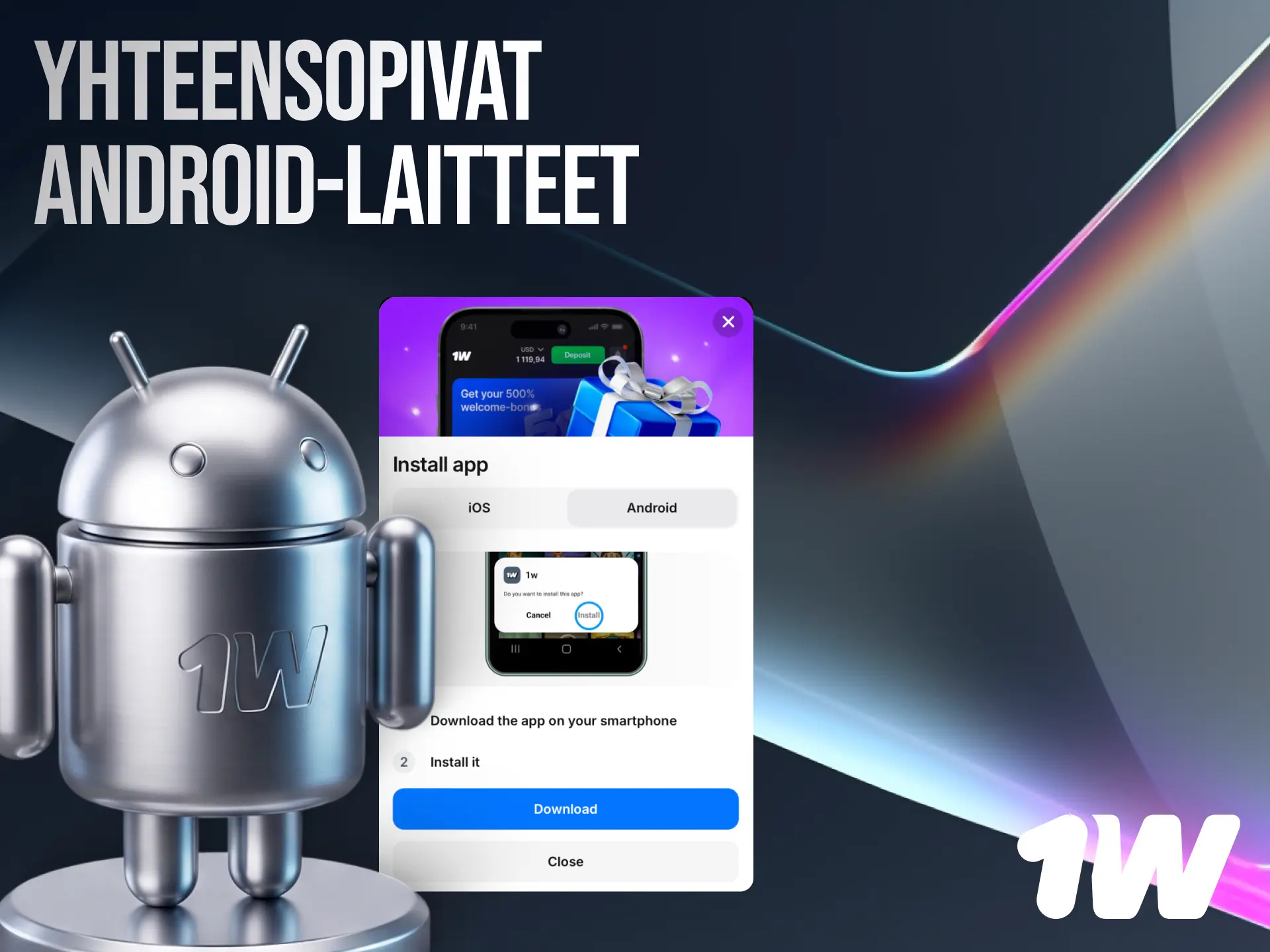 Luettelo 1w-sovelluksen kanssa yhteensopivista Android-laitteista Suomessa.