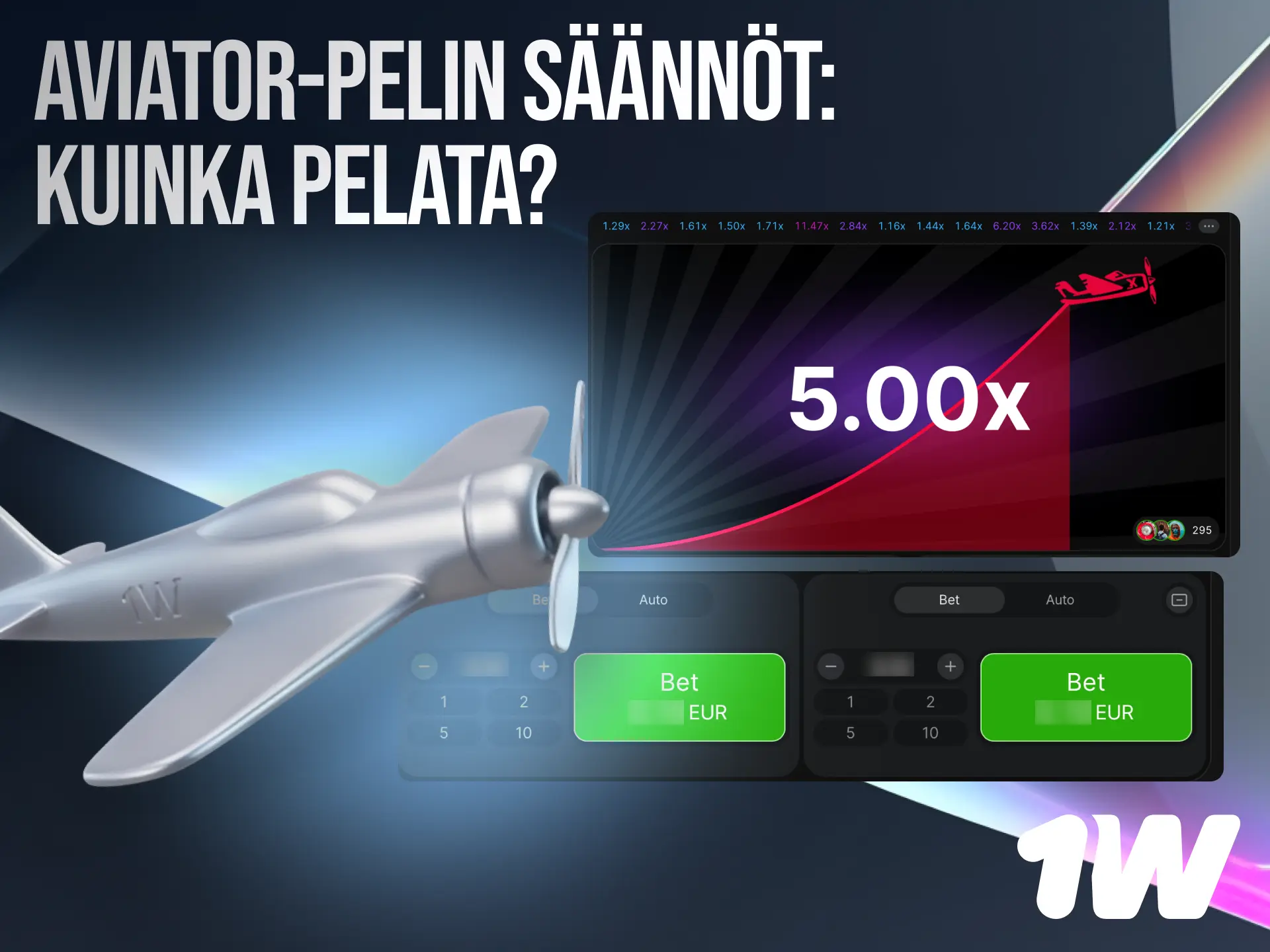 Aviator-pelin säännöt 1w Suomessa: aseta panos, seuraa nousevaa kerrointa ja lunasta ennen romahdusta.