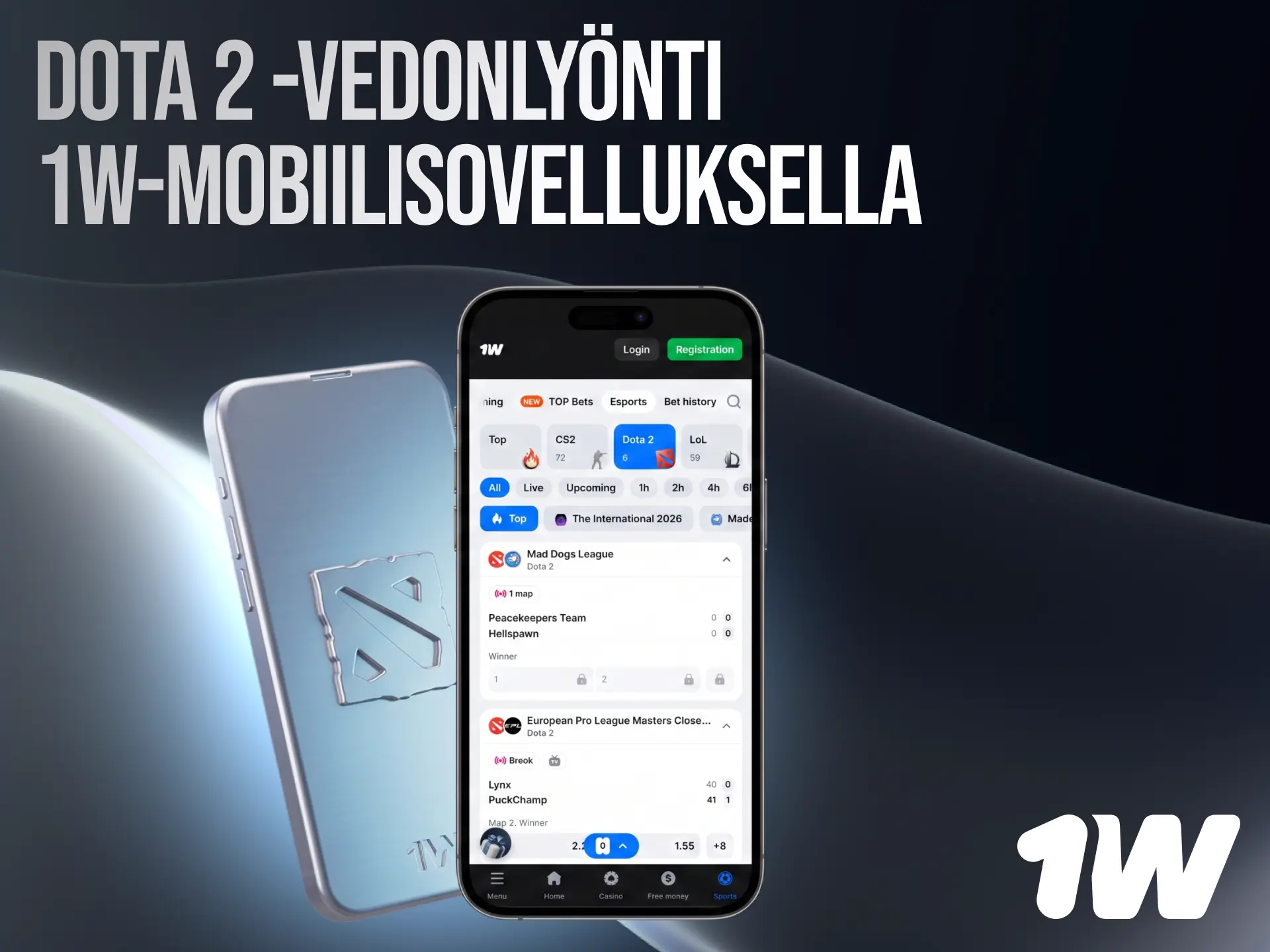 Lyö vetoa Dota 2:sta 1w mobiilisovelluksella Suomessa Androidilla tai iOS:llä.