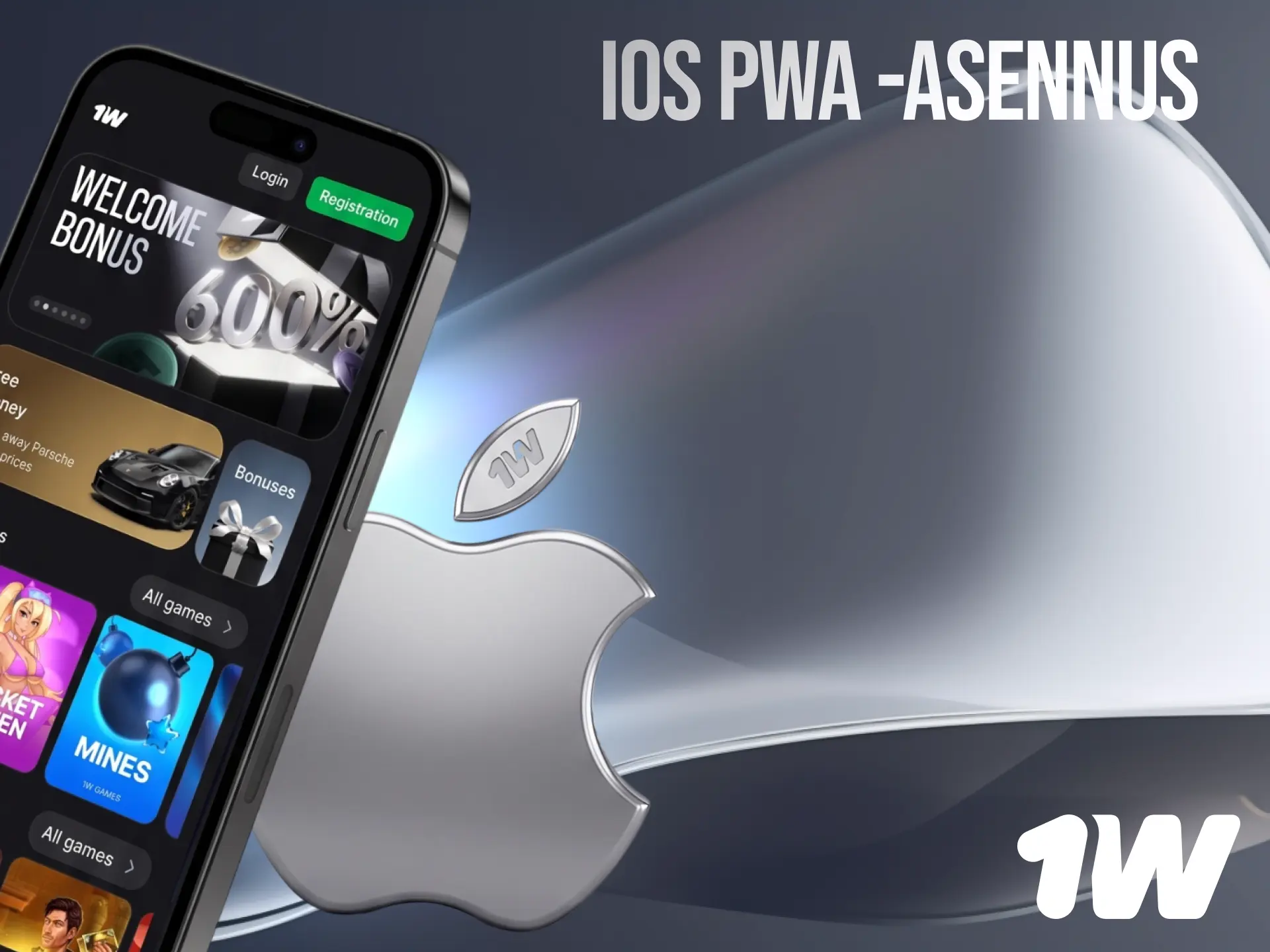 Asenna 1w iOS PWA -sovellus Safarista iPhoneen tai iPadiin Suomessa.