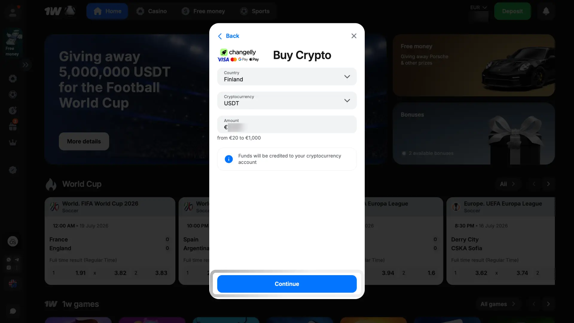 Lähetä kryptosi 1w Suomessa annettuun osoitteeseen ja varat hyvitetään muutamassa minuutissa.