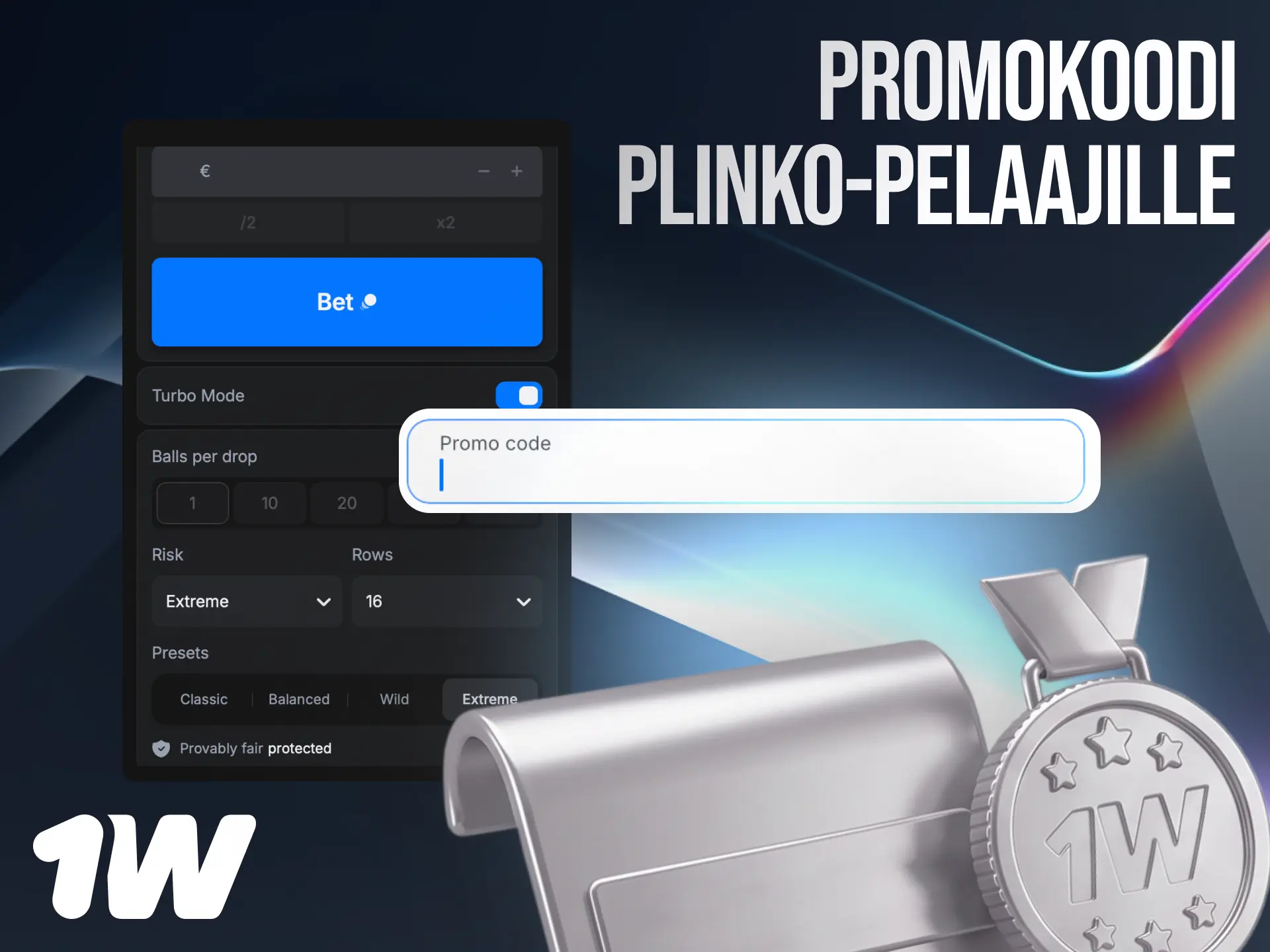 1w promokoodi Plinko-pelaajille Suomessa bonusten ja ilmaiskierrosten lunastamiseen.