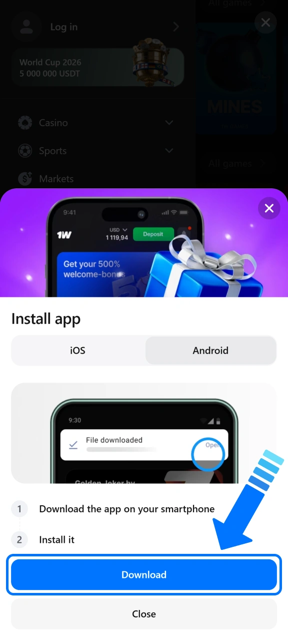 Save the setup installation file directly from the 1w platform.