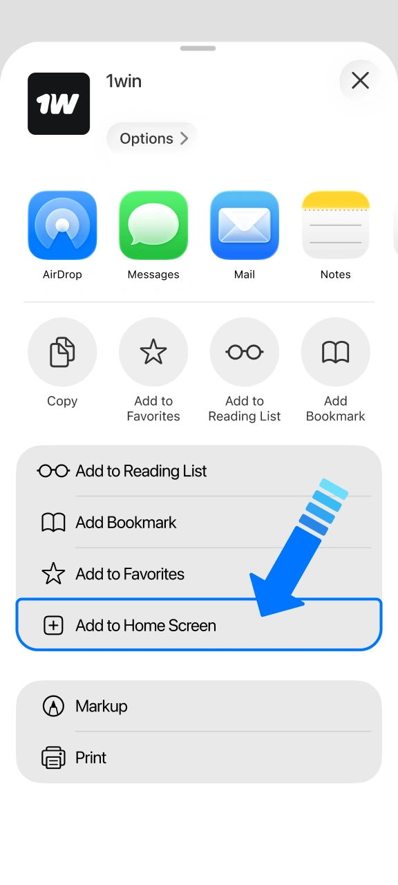 Choose the shortcut creation option to place 1w on your device.