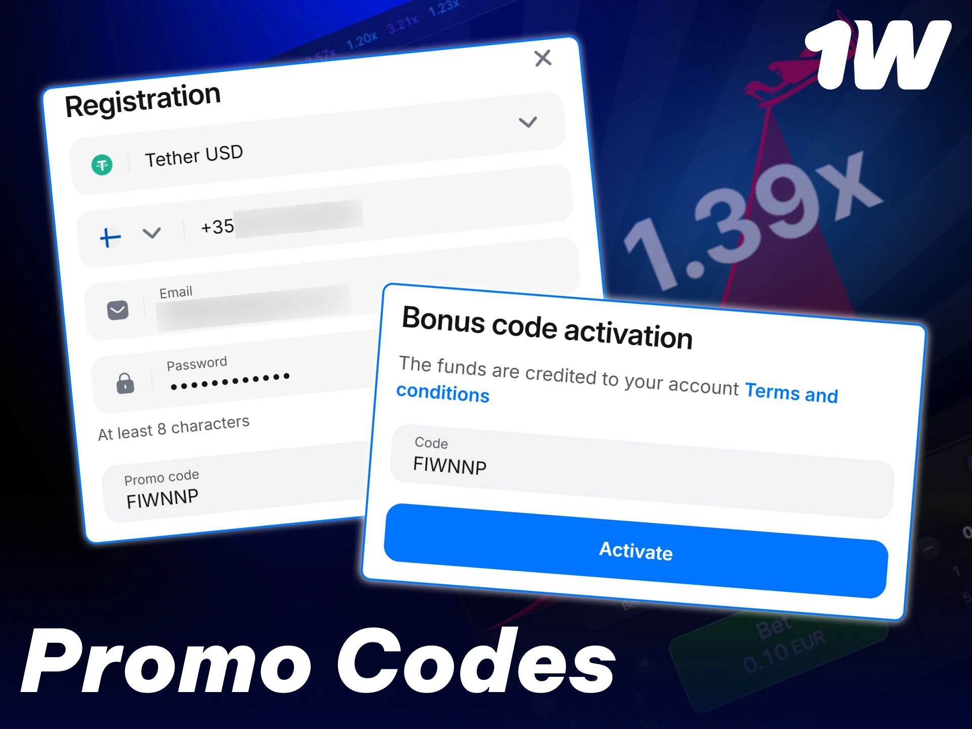 Activate special vouchers to receive exclusive betting funds on 1w.