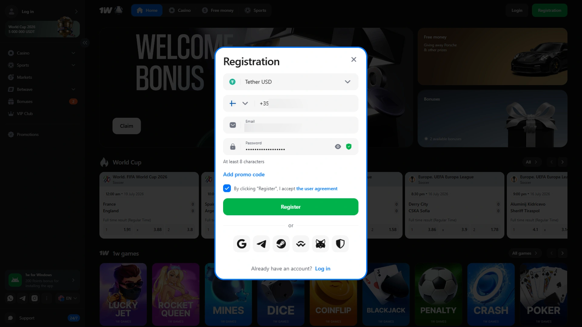 Sign up for a new profile on the 1w platform.