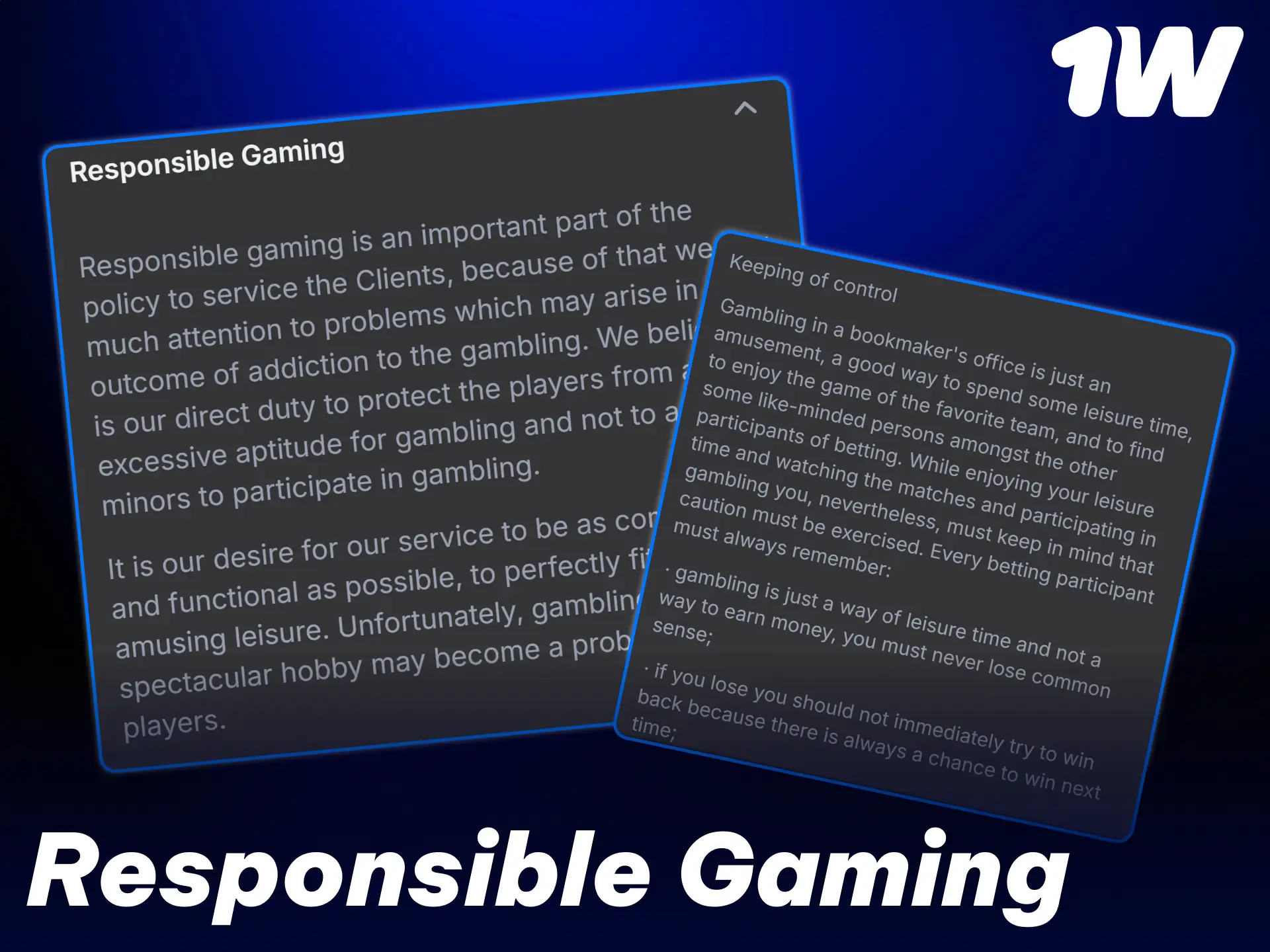 Protect your profile and practice safe gambling habits at 1w.