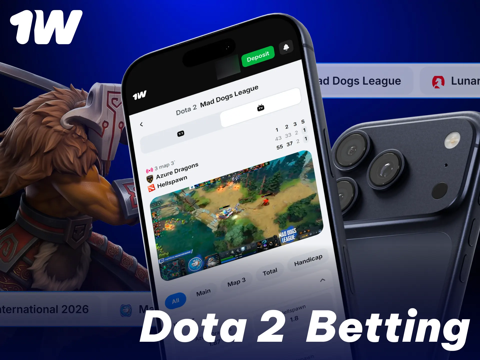 Install the official application to place Dota 2 wagers anywhere with 1w.