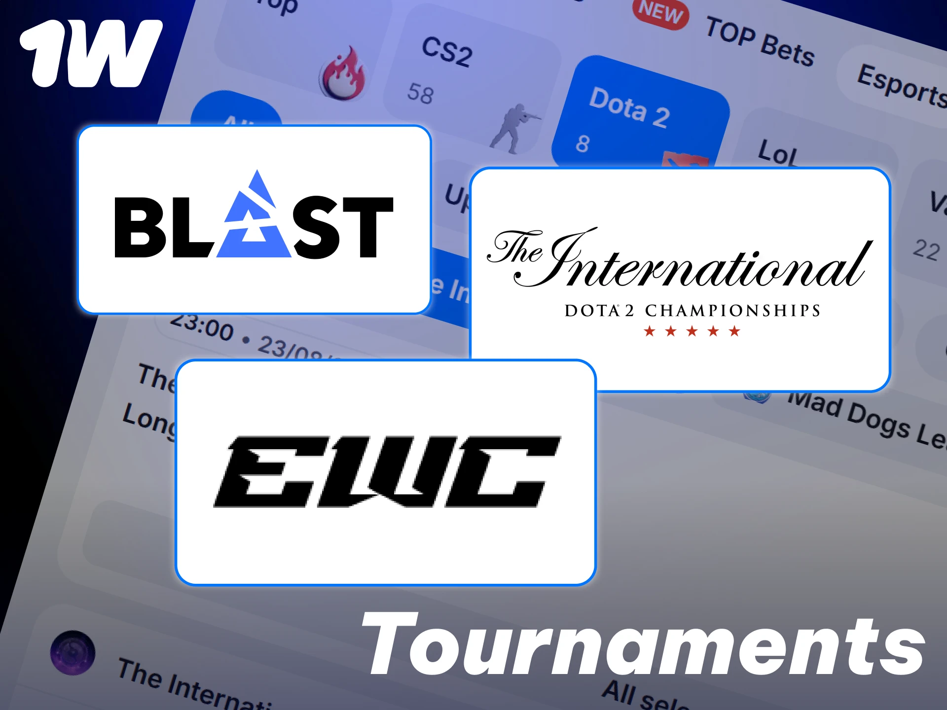 Explore major global championships to place high-yield Dota 2 wagers at 1w.