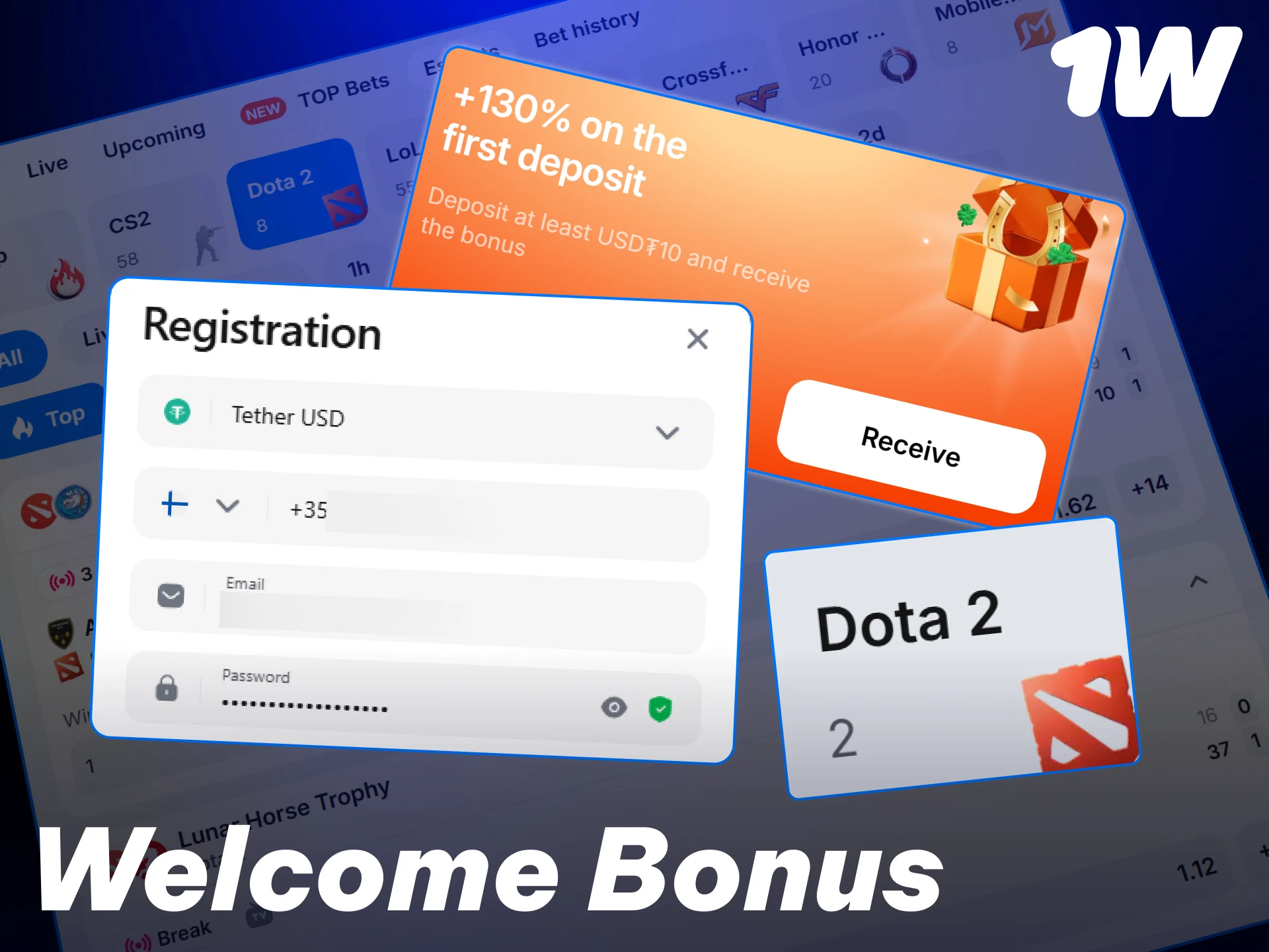 Claim your massive sign-up rewards to boost Dota 2 bets at 1w.