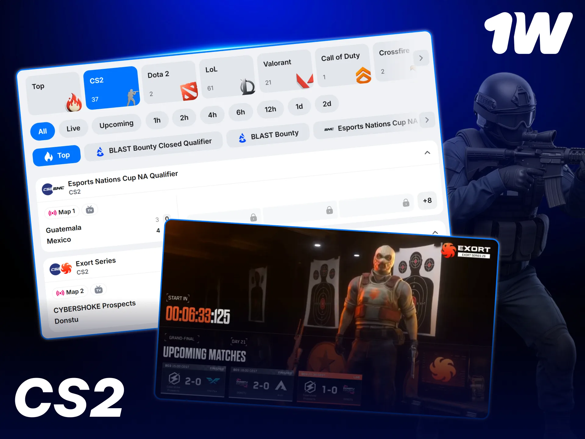 Back your favorite tactical shooters with competitive CS2 betting odds at 1w.