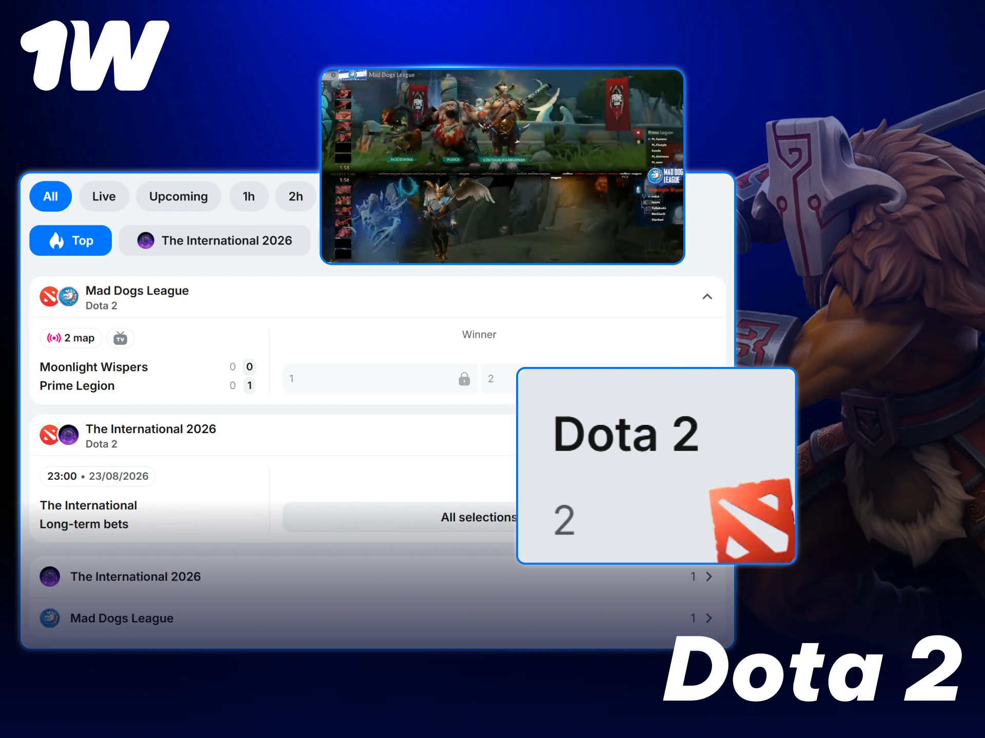 Predict the next international champion by placing Dota 2 wagers at 1w.