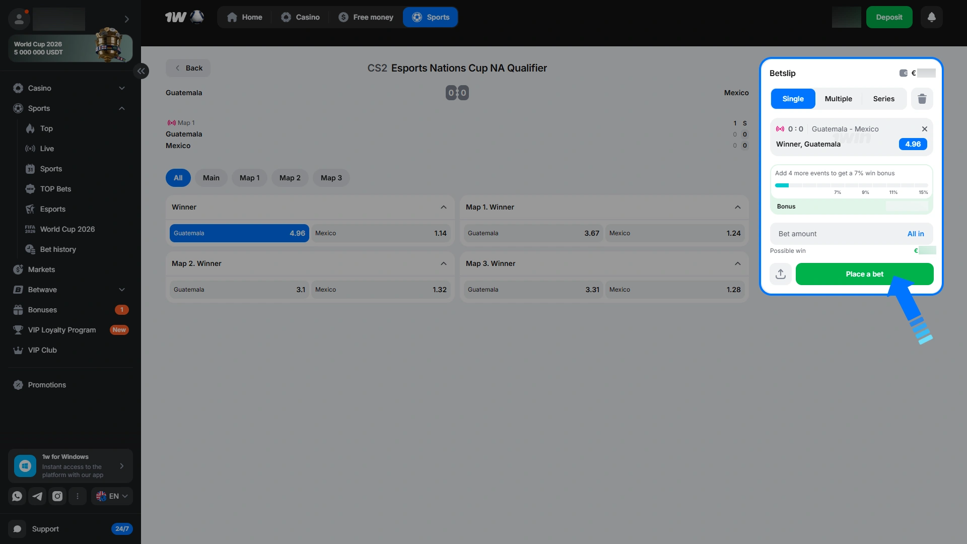Finalize your virtual wager slip to win real money at 1w.