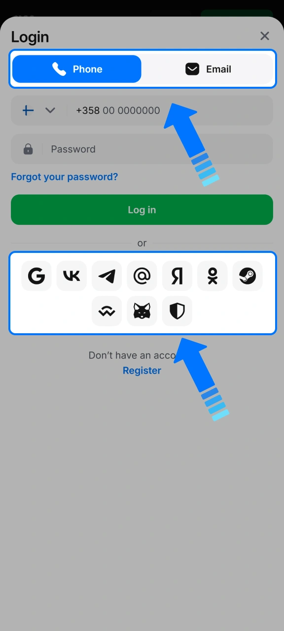 Select your preferred authorization option to enter 1w games.