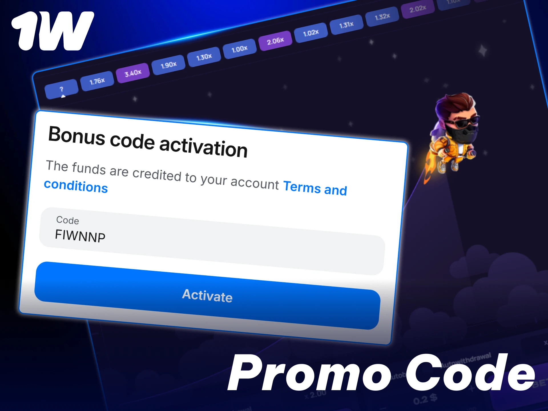 Enter special vouchers to secure extra betting funds for Lucky Jet at 1w.