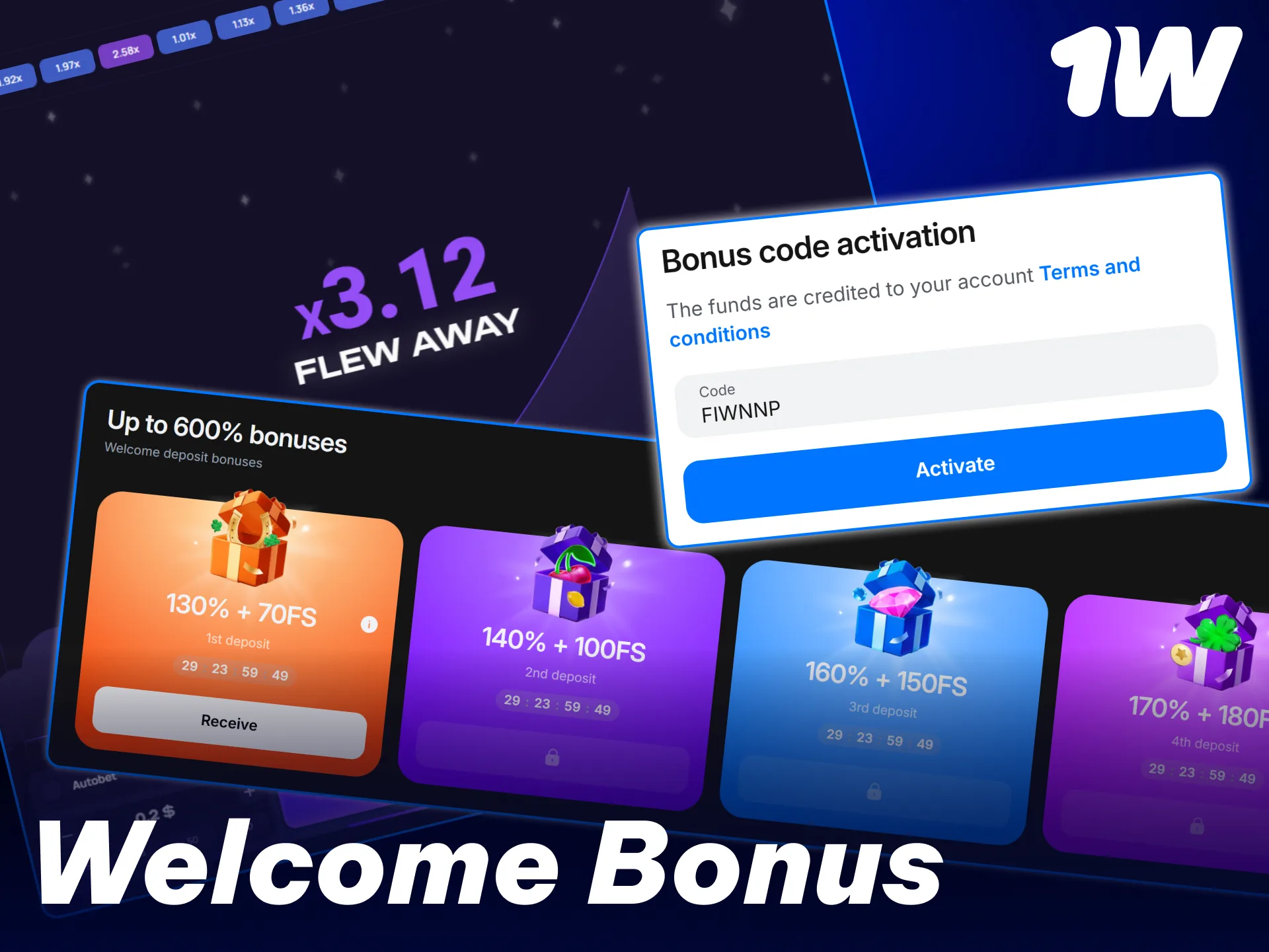 Claim your massive initial sign-up reward to play Lucky Jet at 1w.