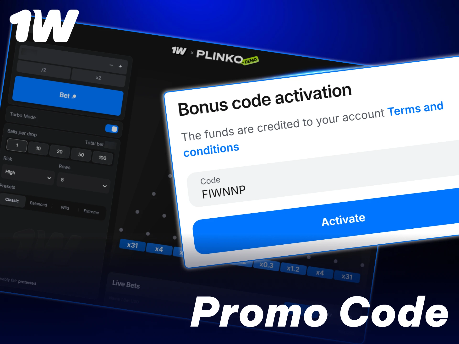Activate unique promotional vouchers for extra Plinko betting funds at 1w.