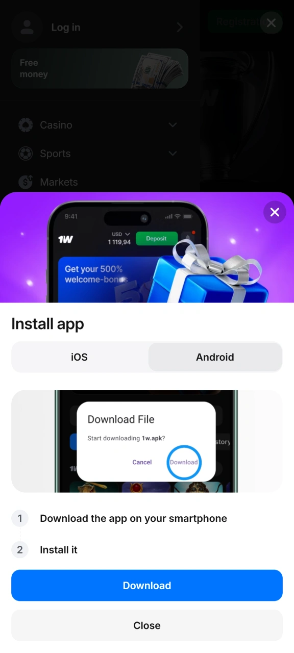Install the official mobile application to play thrilling 1w games anywhere.