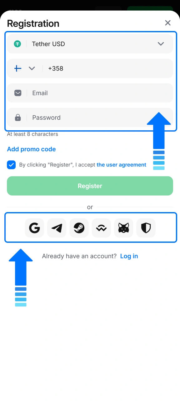 Pick the most convenient sign-up option to unlock top 1w games.