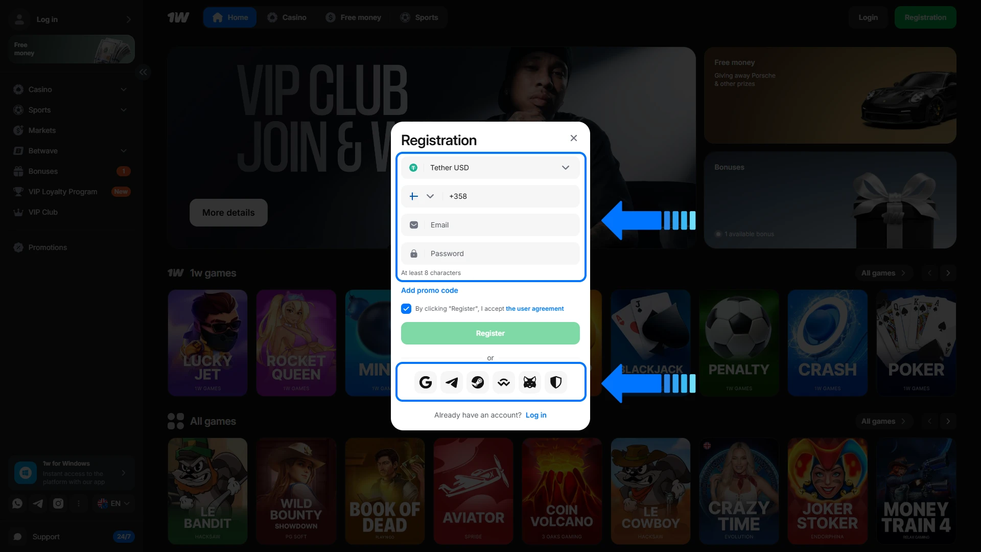 Select your preferred sign-up option to access top 1w games.